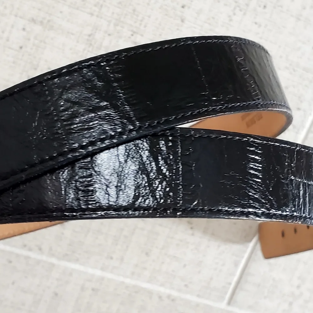 Black Genuine Cow Leather Eelskin Textured Finish, Silver Buckle, Wm's 34, NWOT